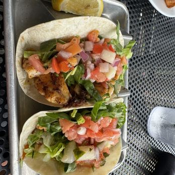 Inlet Prohibition Company - GROUPER TACOS Large chunks of grouper topped w/tomatillo salsa over letruce, & Pico de Gallo (fried or blackened) - Seafood Near Me - Murrells Inlet, South Carolina
