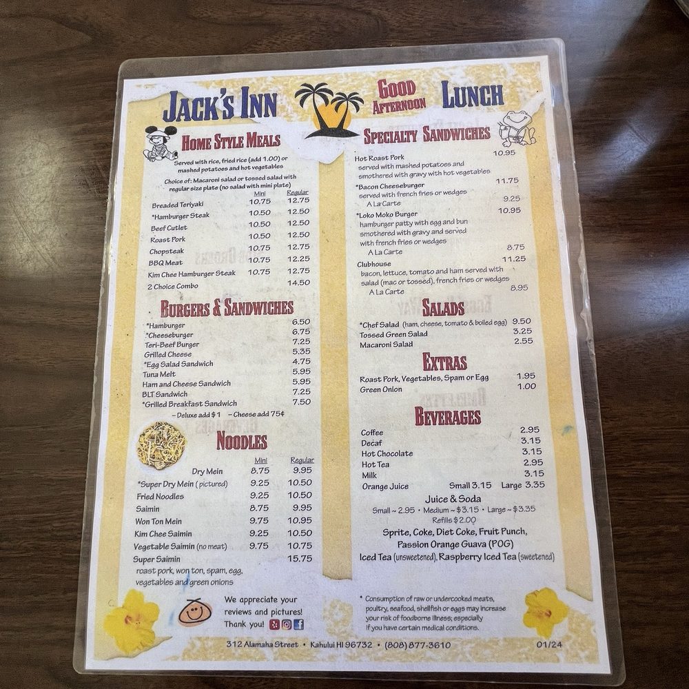 Jack's Inn - Menu - Breakfast & Brunch Near Me - Kahului, Hawaii Jack's Inn - Menu - Breakfast & Brunch Near Me - Kahului, Hawaii