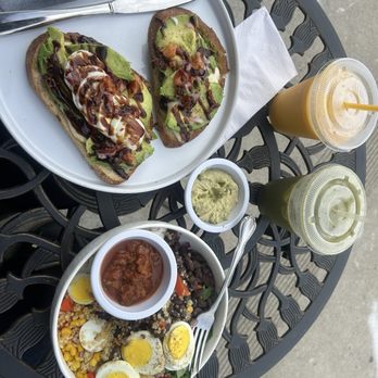 Goddess Goods - Caprese Avocado Toast & Morning Power Bowl with mango pineapple smoothie and matcha - Vegan Near Me - Morro Bay, California Goddess Goods - Caprese Avocado Toast & Morning Power Bowl with mango pineapple smoothie and matcha - Vegan Near Me - Morro Bay, California