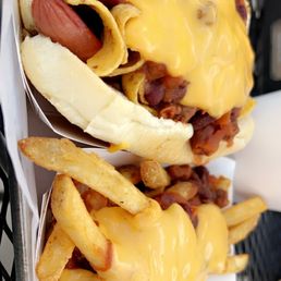 Crunch Chili Cheese Dog and chili cheese fries Crunch Chili Cheese Dog and chili cheese fries