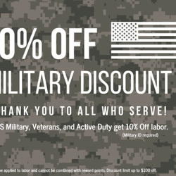 Auto America Service - Discount valid on labor only and cannot be combined with reward points. Discount limit up to $100 off. Military ID required.