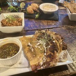 Mesa Fresca - Birria tacos + side of rice (feat. background coconut shrimp)