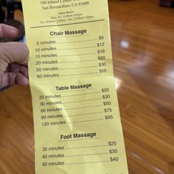 Z&C Relax Massage - Price list