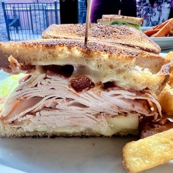 Homemade - Peppered turkey with bacon, brie, sliced apple, and honey mustard, on wheat with regular fries. - Coffee & Tea Near Me - Fredericksburg, Virginia Homemade - Peppered turkey with bacon, brie, sliced apple, and honey mustard, on wheat with regular fries. - Coffee & Tea Near Me - Fredericksburg, Virginia