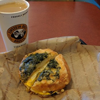 Einstein Bros. Bagels - Spinach, swiss, double egg, and mushrooms bagel was delicious - Breakfast & Brunch Near Me - Sunny Isles Beach, Florida