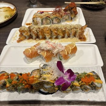 New Osaka Sushi - Top to Bottom: King's Sushi Roll, New Osaka Sushi Roll, Alaskan Sushi Roll, and Sacramento Deep-Fried Sushi Roll - Japanese Near Me - Sacramento, California New Osaka Sushi - Top to Bottom: King's Sushi Roll, New Osaka Sushi Roll, Alaskan Sushi Roll, and Sacramento Deep-Fried Sushi Roll - Japanese Near Me - Sacramento, California