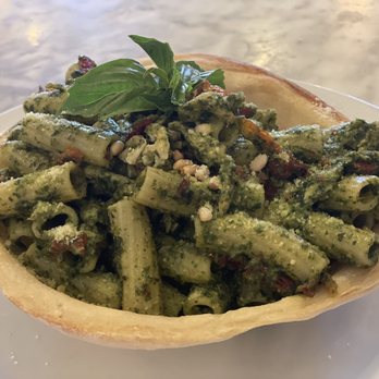 Immigrant Son Caffe - Rigatoni with pesto in a 'Caputo 00 Bread Bowl' - New American Near Me - Ventura, California