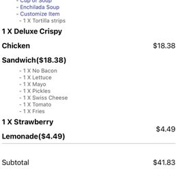 Receipt of the food