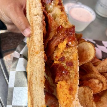 Black Circle Bistro - The Dolly with extra bacon and served with house made chips - Arcades Near Me - Beckley, West Virginia