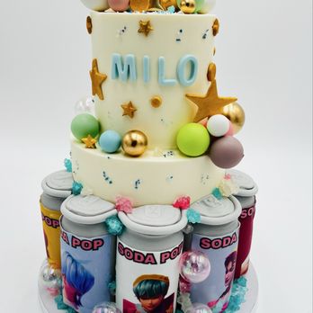 Caitlyn’s Sweets - Custom soda pop 2 tiers cake. - Desserts Near Me Caitlyn’s Sweets - Custom soda pop 2 tiers cake. - Desserts Near Me