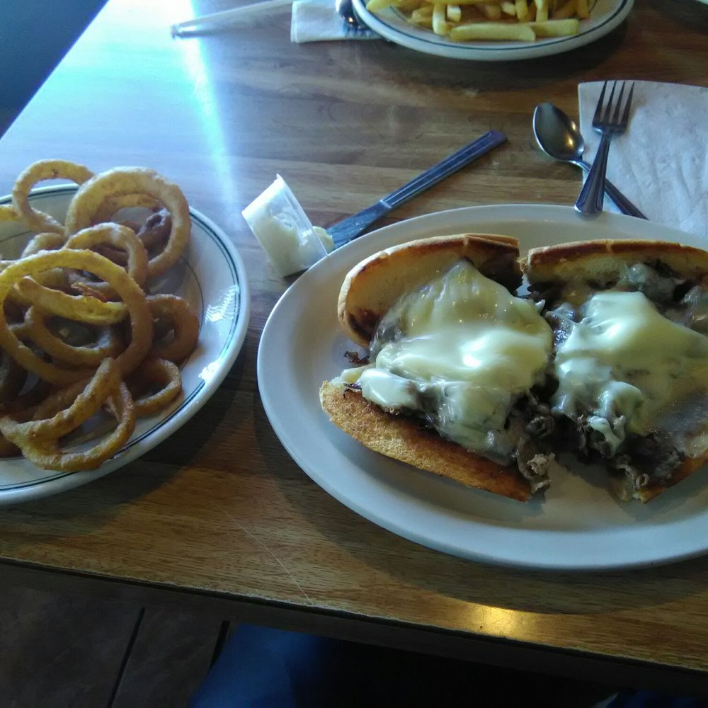 Philly Cheese With Onion Rings. Pretty Appetizing. Philly Cheese With Onion Rings. Pretty Appetizing.