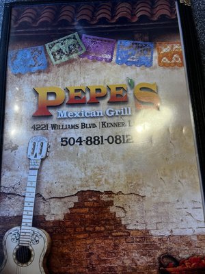 Menu photo 1 Pepe’s Mexican Grill Kenner, LA Menu photo 1 Pepe’s Mexican Grill Kenner, LA