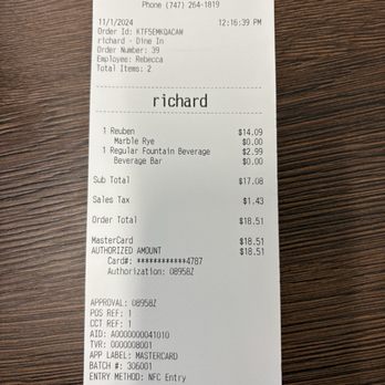 Mr Pickle's Sandwich Shop - Receipt - Sandwiches Near Me - Van Nuys, California