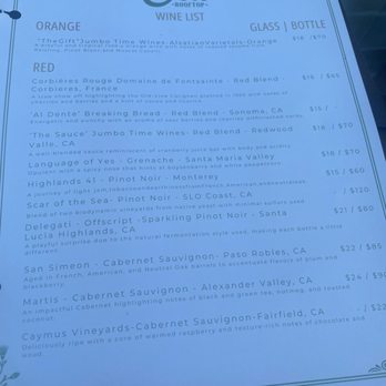 Osa Rooftop - Wine menu. - Bars Near Me - Pasadena, California