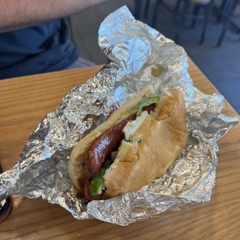 Five Guys - a hot dog wrapped in tin foil - Hot Dogs Near Me - Orlando, Florida