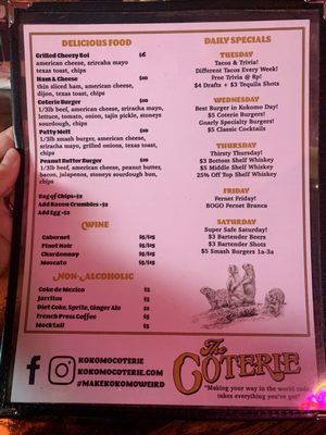 Menu photo 1 The Coterie Kokomo, IN Menu photo 1 The Coterie Kokomo, IN