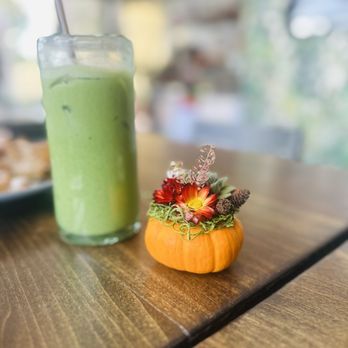 Forest & Flour - Iced Matcha latte and cute fall table decor - Bakeries Near Me - Fremont, California Forest & Flour - Iced Matcha latte and cute fall table decor - Bakeries Near Me - Fremont, California