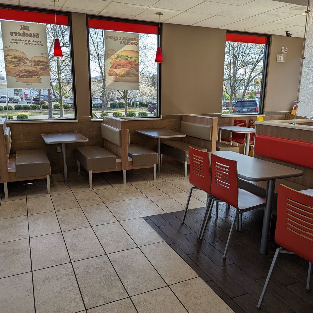 Burger King - empty tables and chairs in a restaurant - Burgers Near Me - Garner, North Carolina