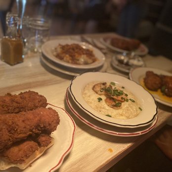 Haberdish - 4 chicken tenders with a waffle, shrimp and grits, Mac and cheese with skins - Southern Near Me - Charlotte, North Carolina