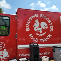 Roaming Rooster Food Truck - Cute logo on the truck with a nice beverage set up