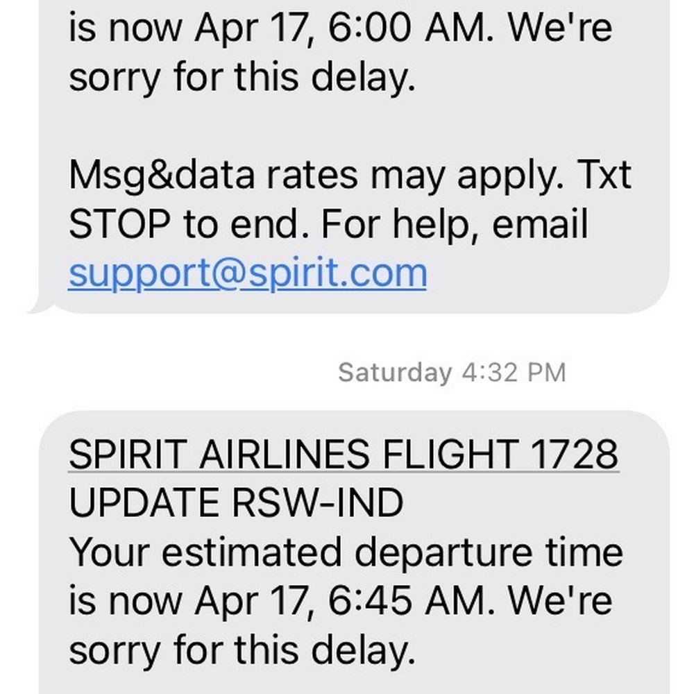Spirit Airlines - Text messages from spirit airlines - Airlines Near Me - Indianapolis, Indiana Spirit Airlines - Text messages from spirit airlines - Airlines Near Me - Indianapolis, Indiana
