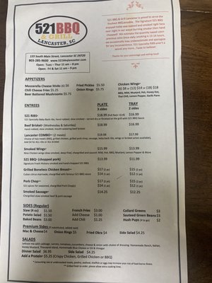 Menu photo 2 521 BBQ & Grill Lancaster, SC