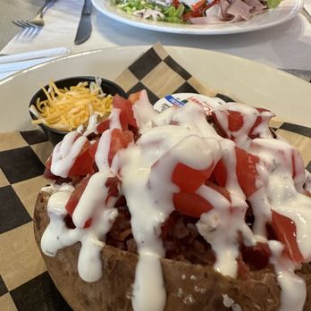 The Peddlers Loft Cafe - Bacon ranch baked potato and chef salad. - Coffee & Tea Near Me - Martinsville, Indiana The Peddlers Loft Cafe - Bacon ranch baked potato and chef salad. - Coffee & Tea Near Me - Martinsville, Indiana
