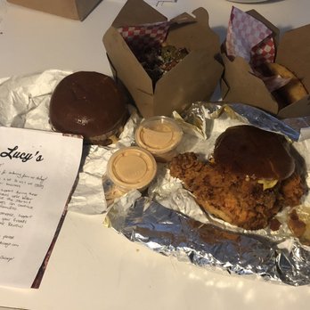Lucy's - Bacon Jam Fried Chicken Sandwich, Juicy Lucy, Fried Pickles, and Porky Fries - American Near Me - Chicago, Illinois Lucy's - Bacon Jam Fried Chicken Sandwich, Juicy Lucy, Fried Pickles, and Porky Fries - American Near Me - Chicago, Illinois