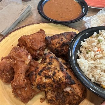 Pollo Campero - Eight piece meal half baked half fried with beans and rice. Very good. - Chicken Shop Near Me - Riverside, California