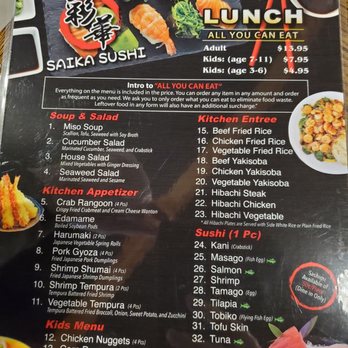 Saika Sushi - Front of lunch menu - Sushi Bars Near Me - Depew, New York Saika Sushi - Front of lunch menu - Sushi Bars Near Me - Depew, New York