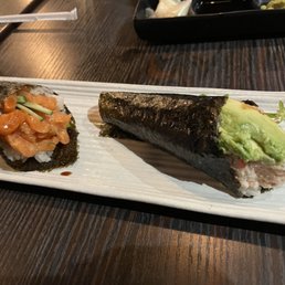Spicy Salmon Hand Roll, Creamy Blue Crab Hand Roll