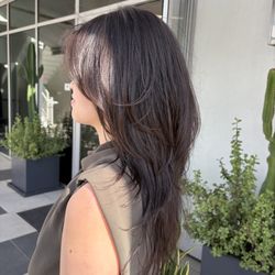 Theodora Hair Studio Olympic - Long layered haircut with detailed face-framing layers at Theodora Hair Studio, a Korean hair salon in Los Angeles.
