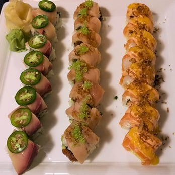 Ikiiki - L-R: Hama Hama Roll, Double Tuna Roll, Sunshine Roll - Japanese Near Me - Seattle, Washington Ikiiki - L-R: Hama Hama Roll, Double Tuna Roll, Sunshine Roll - Japanese Near Me - Seattle, Washington