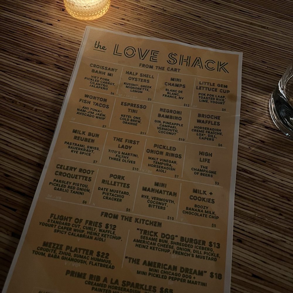 The Love Shack - this is what the bar cart style menu looks like - Cocktail Bars Near Me - Portland, Oregon The Love Shack - this is what the bar cart style menu looks like - Cocktail Bars Near Me - Portland, Oregon