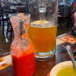 Salsa & Salsa Verde, Blue Moon and mariachi player in the background.