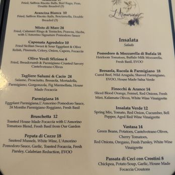 L'Amorino - Menu - starters and salads - Italian Near Me - Tampa, Florida L'Amorino - Menu - starters and salads - Italian Near Me - Tampa, Florida