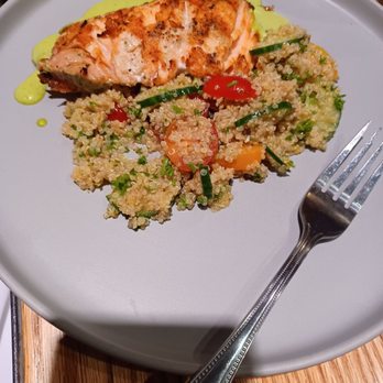 Whiskey Cake Kitchen & Bar - Roasted salmon with quinoa, $24. - New American Near Me - Katy, Texas Whiskey Cake Kitchen & Bar - Roasted salmon with quinoa, $24. - New American Near Me - Katy, Texas