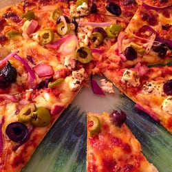 Co-op - Who needs takeaway pizza! Co-Op own brand cheese pizza topped with extra olives, feta, cheddar & red onions #delicious