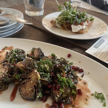 Blue Ridge Kitchen - Crispy Brussels Sprouts and Southern Burrata Peach Toast - Southern Near Me - Sebastopol, California Blue Ridge Kitchen - Crispy Brussels Sprouts and Southern Burrata Peach Toast - Southern Near Me - Sebastopol, California