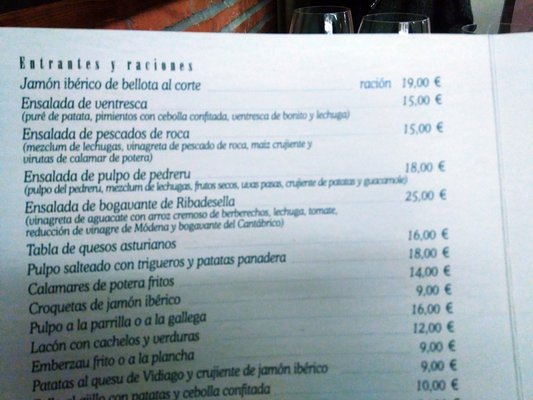 Menu photo 4 Sidrería Marisquería El Campanu Oviedo, O