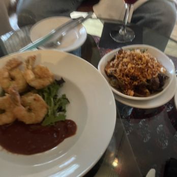 Treehouse Bar & Lounge - Fried prawns with roasted Brussel sprouts - Bars Near Me - Taos, New Mexico