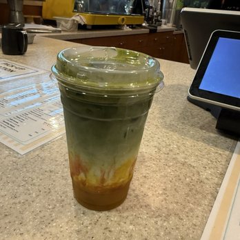 The Little Lemon at the Library - Sunrise matcha (mango and strawberry) - Coffee & Tea Near Me - Georgetown, Texas