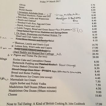 St. John Bread & Wine - Chefs let me take a look at their in progress dinner menu (changes made daily). Aloha boys & girls! - Bakeries Near Me - London, XGL