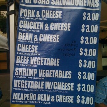 Pupusas Rita - a menu for a restaurant - Farmers Market Near Me