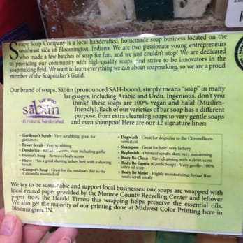 Soapy Soap Company - Info sheet found in Bloomingfoods - Cosmetics & Beauty Supply Near Me - Bloomington, Indiana Soapy Soap Company - Info sheet found in Bloomingfoods - Cosmetics & Beauty Supply Near Me - Bloomington, Indiana