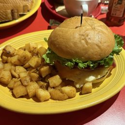 Breakfast sandwich and him potatoes, so very good!