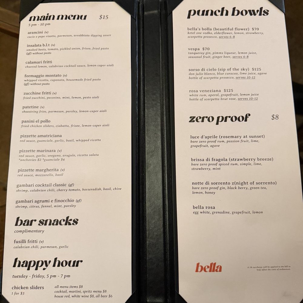 Bella - Menu - Cocktail Bars Near Me - San Francisco, California