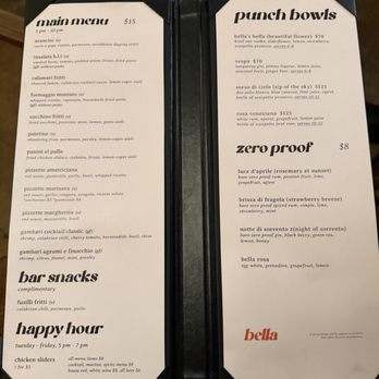 Bella - Menu - Cocktail Bars Near Me - San Francisco, California