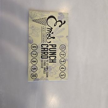 Em’s Ice Cream - Punch card showing my first purchase - Ice Cream & Frozen Yogurt Near Me - Wheat Ridge, Colorado