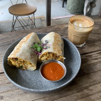 Blueys Kitchen - Breakfast Burrito (with Chorizo) & an Espresso - Cafes Near Me - Santa Monica, California
